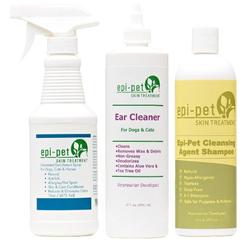 Epi-Pet Large Basic Skin & Coat Care Kit D 16 oz. (Unscented), and 16 oz. Epi-Pet Ear Cleaner For Dogs