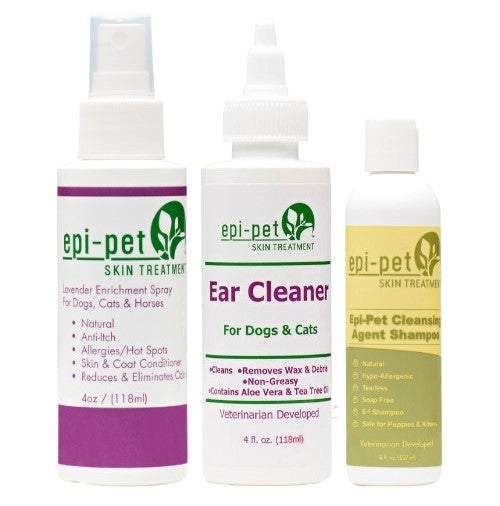Epi-Pet Small Basic Skin & Coat Care Kit 4 oz. Coat Enrichment Spray(Lavender Scented), 8 oz. Shampoo(Lavender Scented)  & 4 oz. Ear Cleaner for dos and cats. 