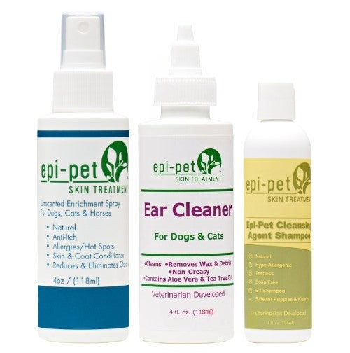 Epi-Pet Small Basic Skin & Coat Care Kit 4 oz. Coat Enrichment Spray(Unscented), 8 oz. Shampoo(Lavender Scented)  & 4 oz. Epi-Pet Ear Cleaner for Dogs & Cats